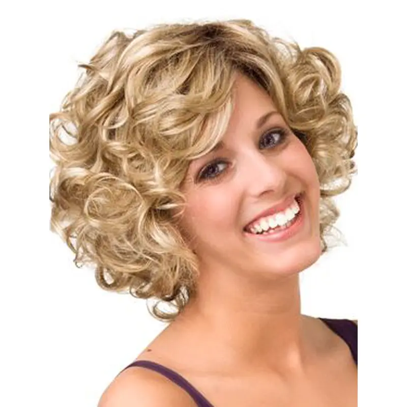 Buy Human Hair Blonde Layered Curly 10" Wigs