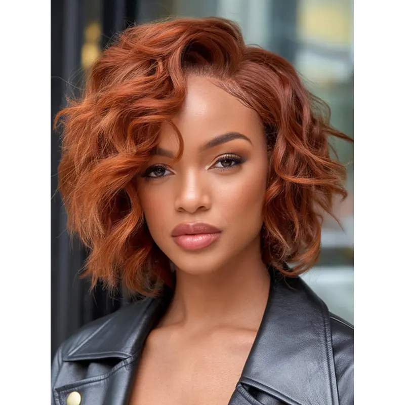 Curly Bob Wigs For African American Lace Front Copper 10" Wigs