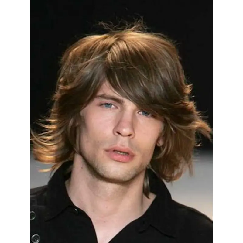 Natural Auburn Wavy Chin Length Men Wigs