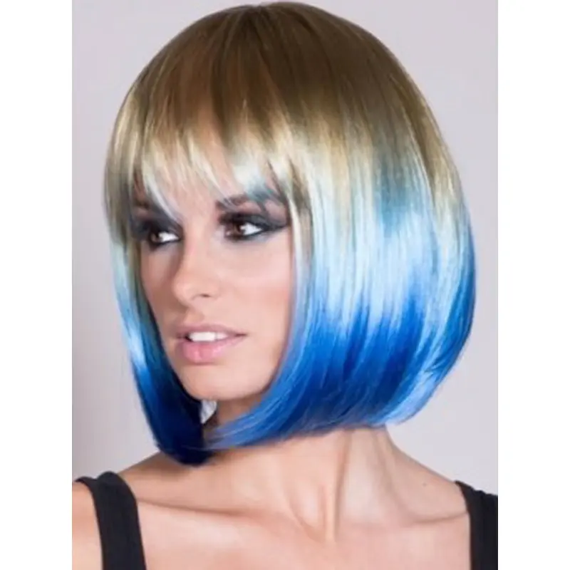 Straight Capless Blue 100% Indian Remy Hair Ombre Wigs