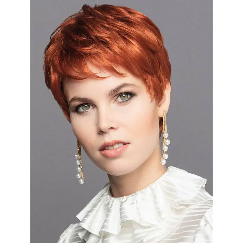 Straight Monofilament Auburn Synthetic Lady Wigs Short