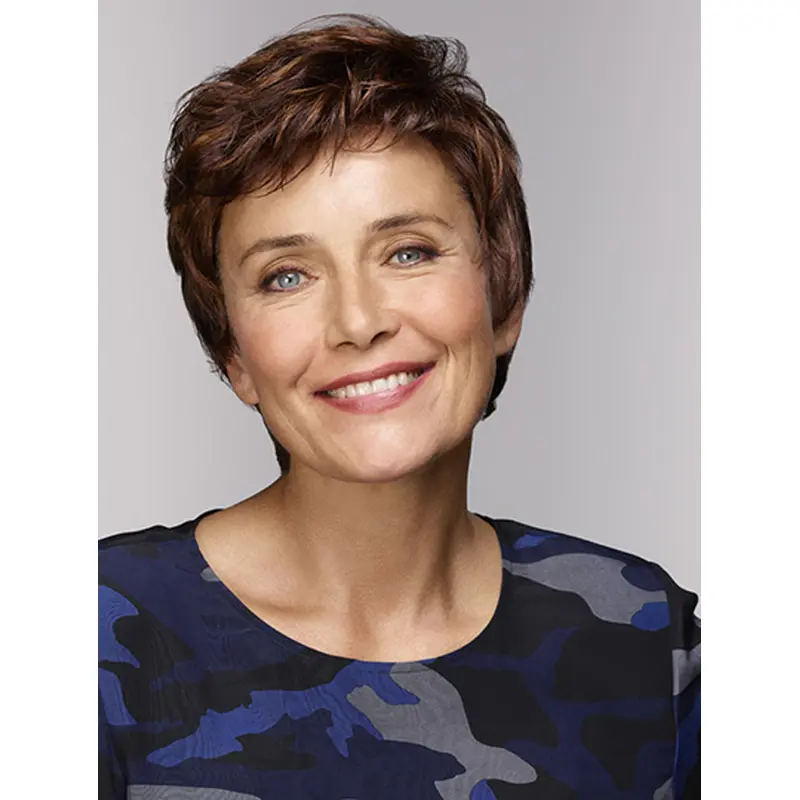 Wavy Monofilament Brown Synthetic 6" Boycuts Ladies Short Wigs