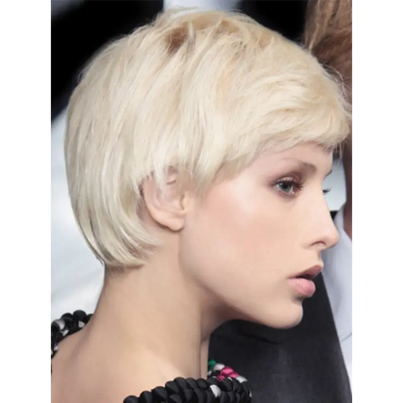 Young Fashion Platinum Blonde Short Layers Mono Top Grey Wigs