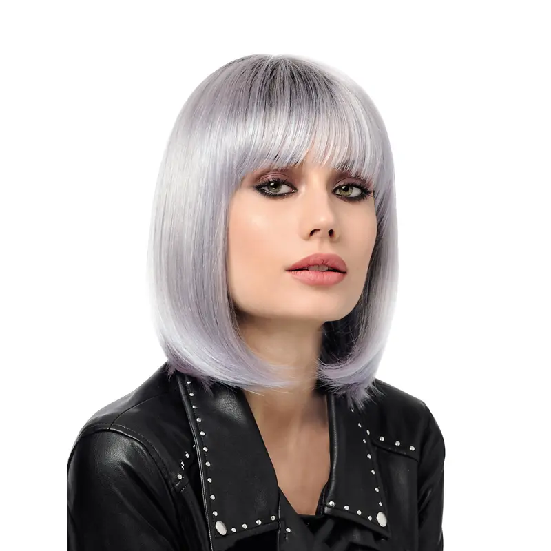 12" Chin Length Grey Bobs Synthetic Sassy Monofilament Wigs