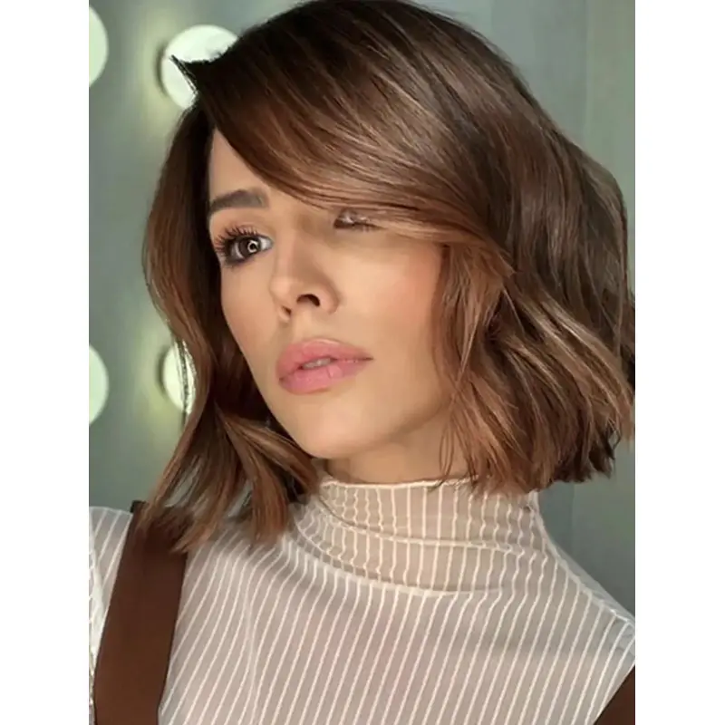 12" Wavy Bobs Remy Human Hair Wigs Medium Length