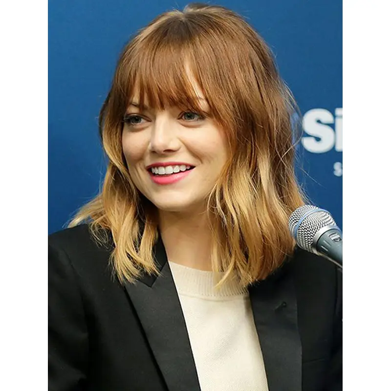14" Capless Shoulder Length Ombre/2 Tone With Bangs Emma Stone Wigs