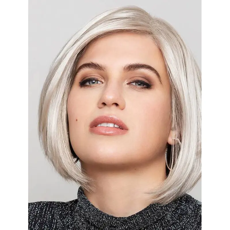 Chin Length Straight Monofilament Synthetic 12" Womens Grey Wigs
