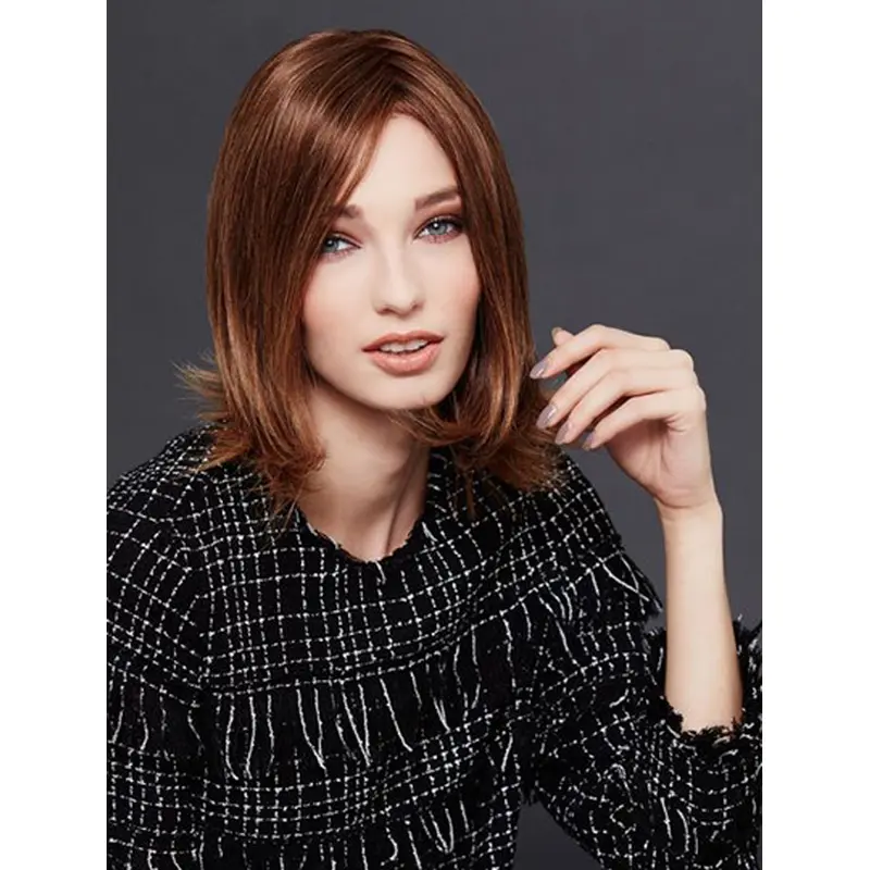 Shoulder Length Straight Monofilament Auburn Bobs Real Human Hair Wigs
