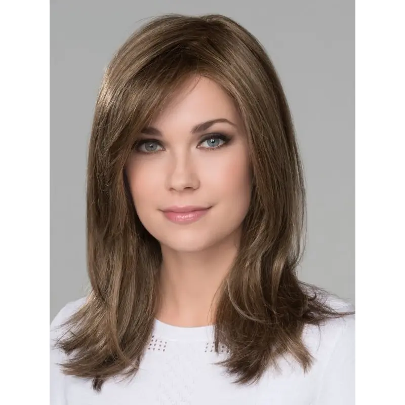 With Bangs Monofilament 16" Straight Brown Long Wigs