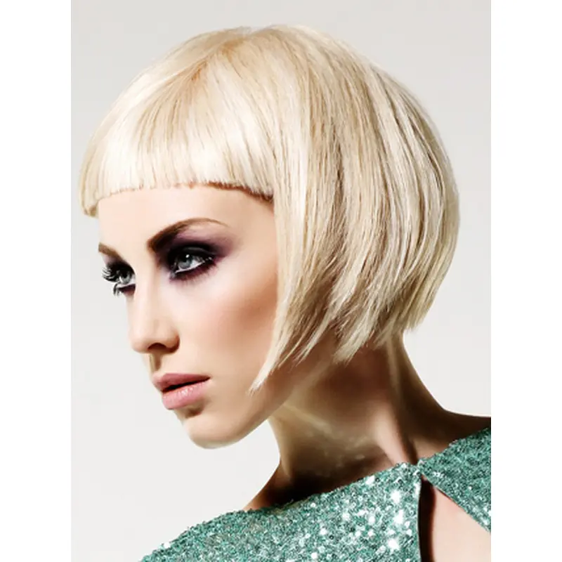 Young Fashion Platinum Blonde Short With Bangs Mono Human Wigs