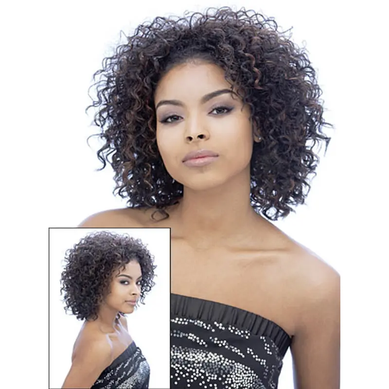 Brown Curly Synthetic Traditiona Medium Wigs
