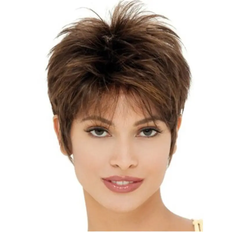 Brown Straight Cropped Synthetic Wigs