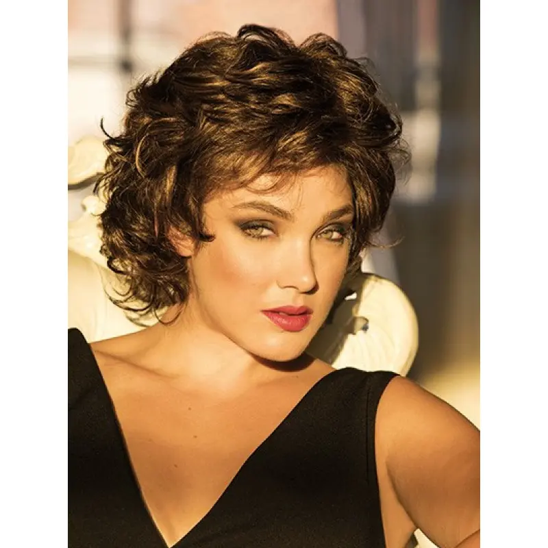 Curly Monofilament Brown Short Classic Womens Wigs
