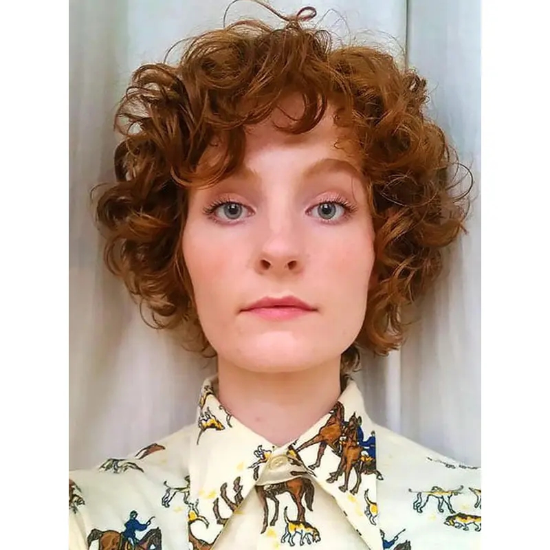 Human Hair Wigs Short Curly Bobs 8" Monofilament Wigs