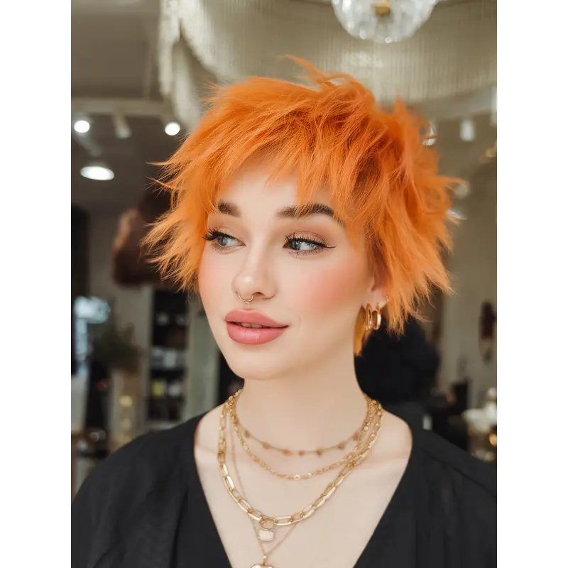 Ladies Wigs Short Styles 8" Bobs Copper Lace Front Synthetic Straight Wigs