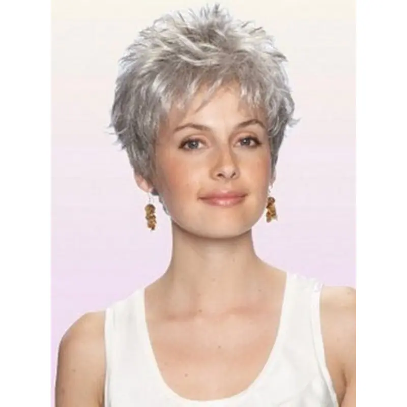 Preferential Wavy Cropped Synthetic Grey Wigs For Cancer