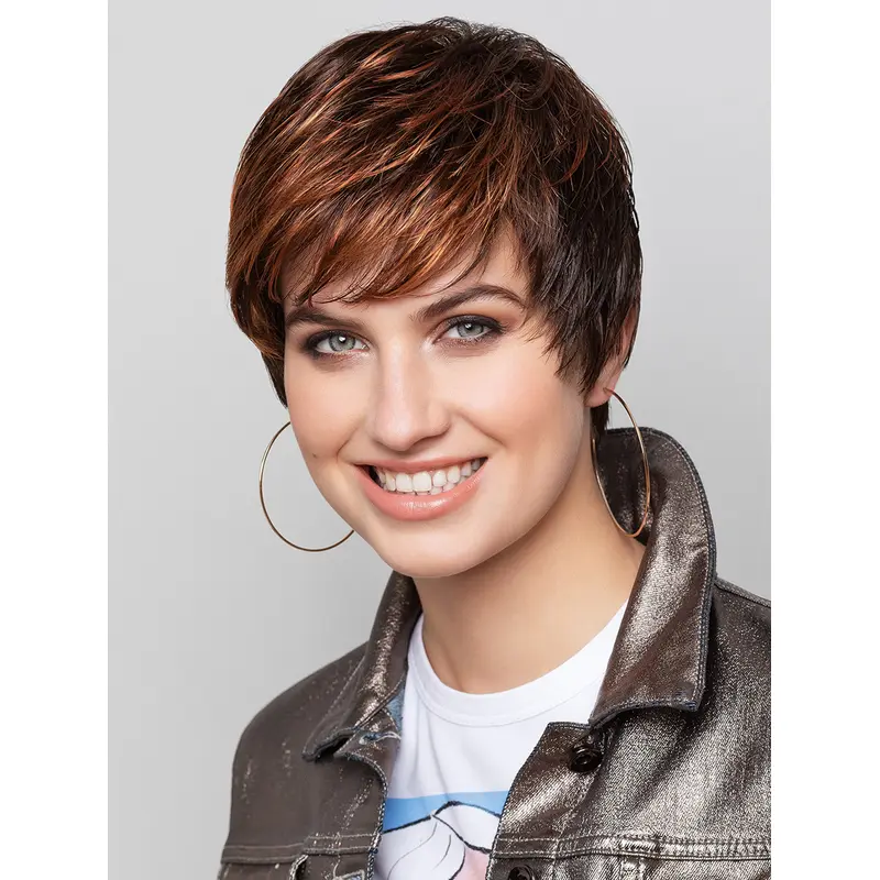 Short Monofilament Boycuts Straight 8" Ombre/2 Tone Ladies Synthetic Wigs