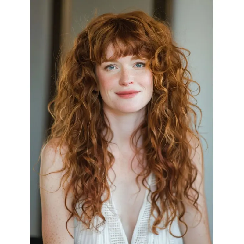 With Bangs 18" Long Curly Human Hair Wigs