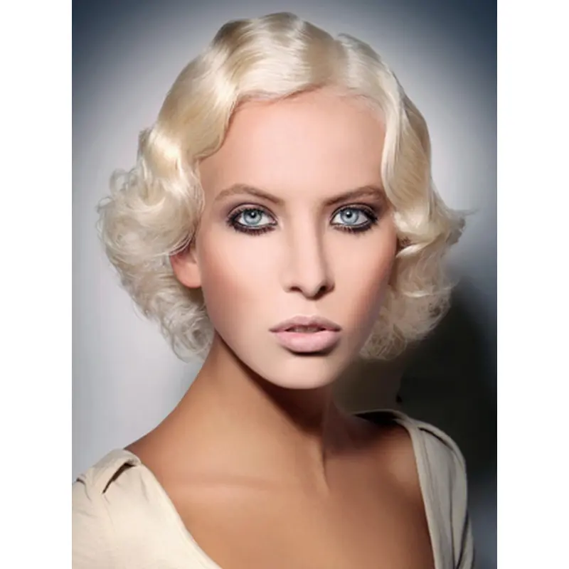 Young Fashion Platinum Blonde Chin Length Wavy Lace Front Wigs