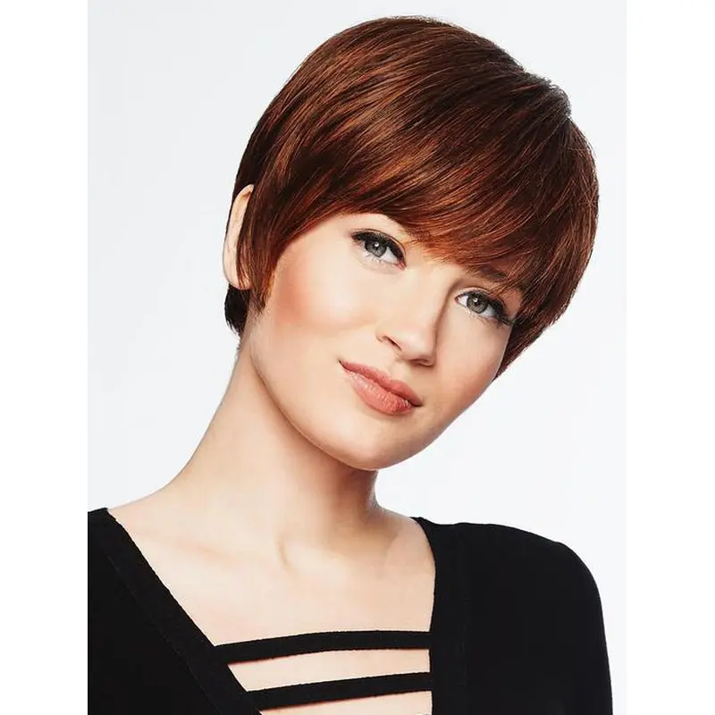 Capless 6" Straight Auburn Modern Short Wigs