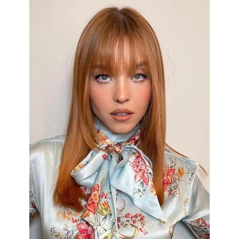 Lace Wigs Straight Copper Remy Human Hair Trendy With Bangs Women Wig Medium