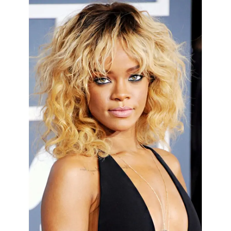 Rihanna New Fashioned Mid-length Wavy Full Lace Human Hair Wig with Bangs