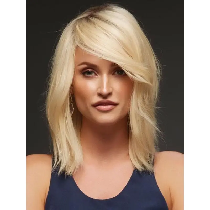 Wavy Shoulder Length 14" Monofilament Layered Human Hair Best Blonde Wigs