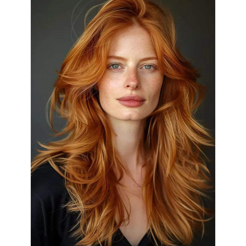 Womens Wigs Long Wavy Monofilament Copper Layered Wigs
