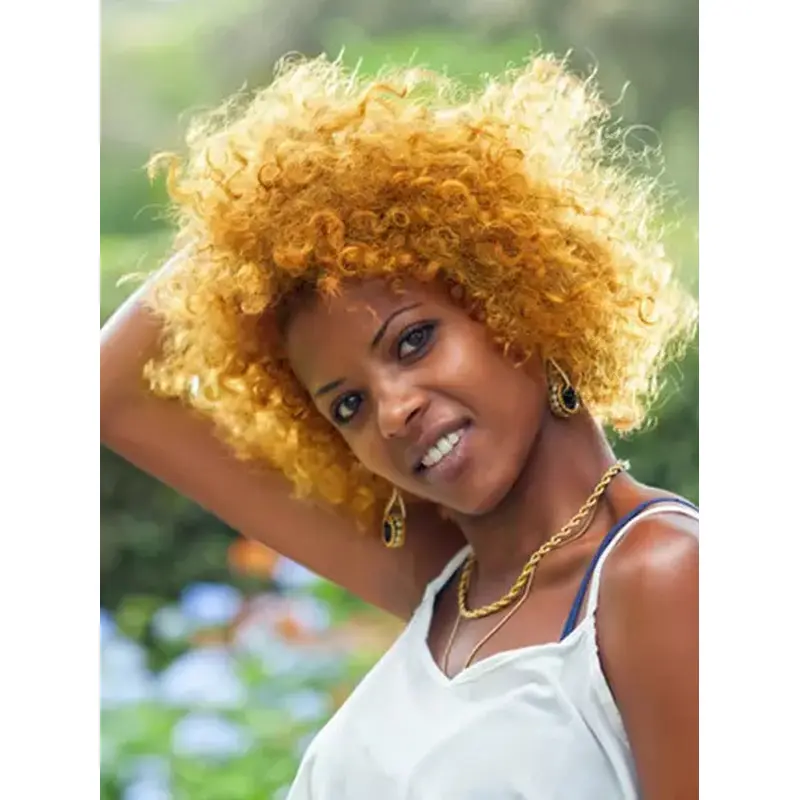 African American Monofilament Wigs 10" Curly Remy Human Hair Wigs