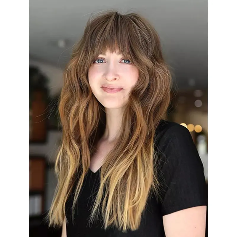 Lace Front Blonde With Bangs 18" Sexy Long Hair Wigs
