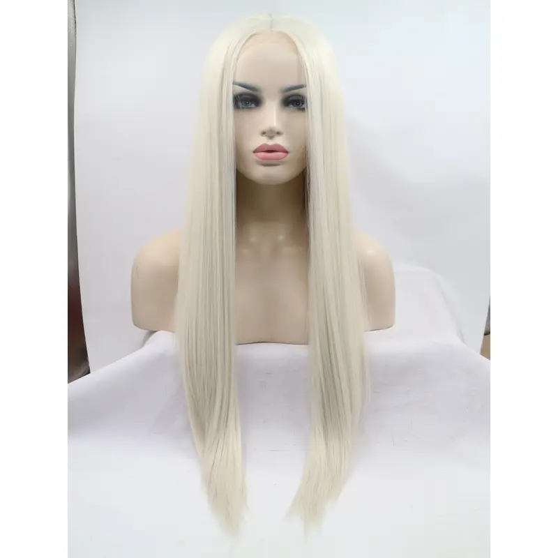 Without Bangs Long Straight Grey Lace Front 28" Synthetic Wigs