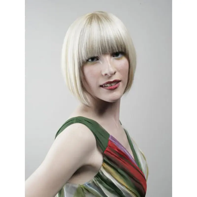 Young Fashion Platinum Blonde Chin Length Straight Full Lace Human Wigs