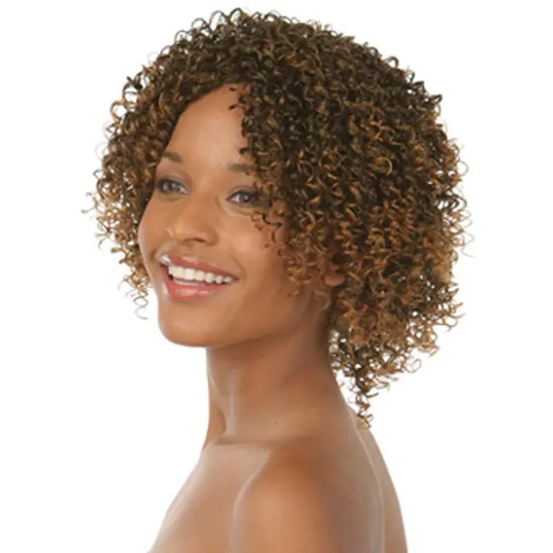 Beautiful Brown Curly Chin Length African American Wigs