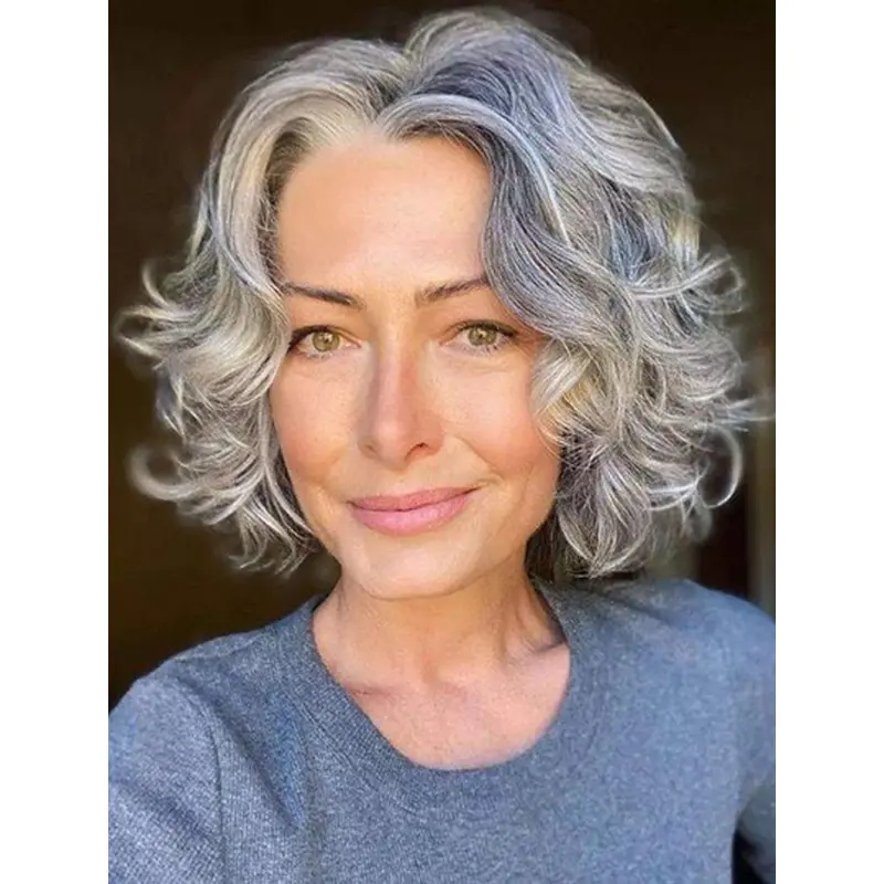 Chin Length Monofilament 10" Grey Bob Human Hair Wigs