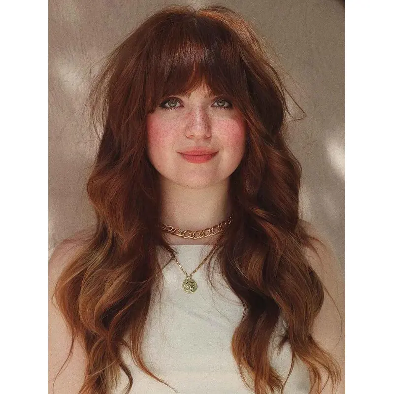 Ladies Wigs Copper Synthetic Lace Front Long Wavy Flatterring Wigs