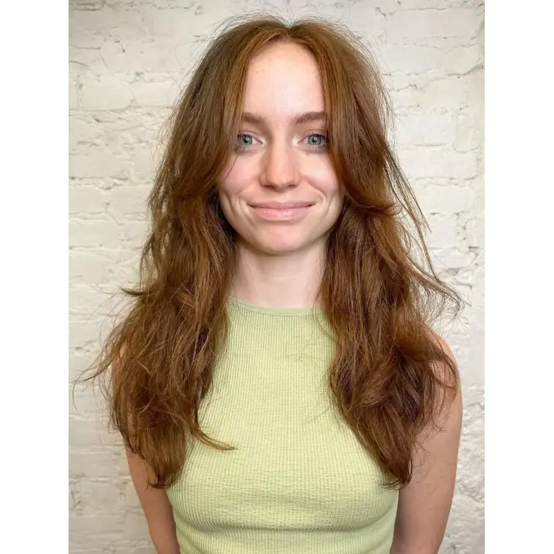 Long Bang Wig Wavy Monofilament Copper Layered Wigs