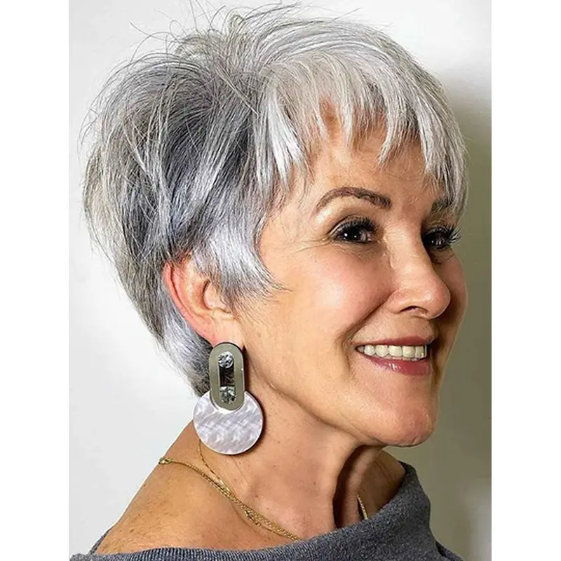 Short Monofilament 6" Grey Bob Cut Wigs