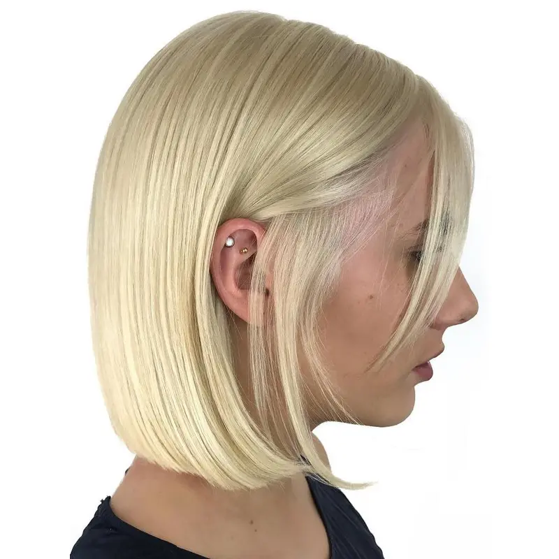 Bob Lace Human Hair Wigs 12" Platinum Blonde Straight Shoulder Length Wigs