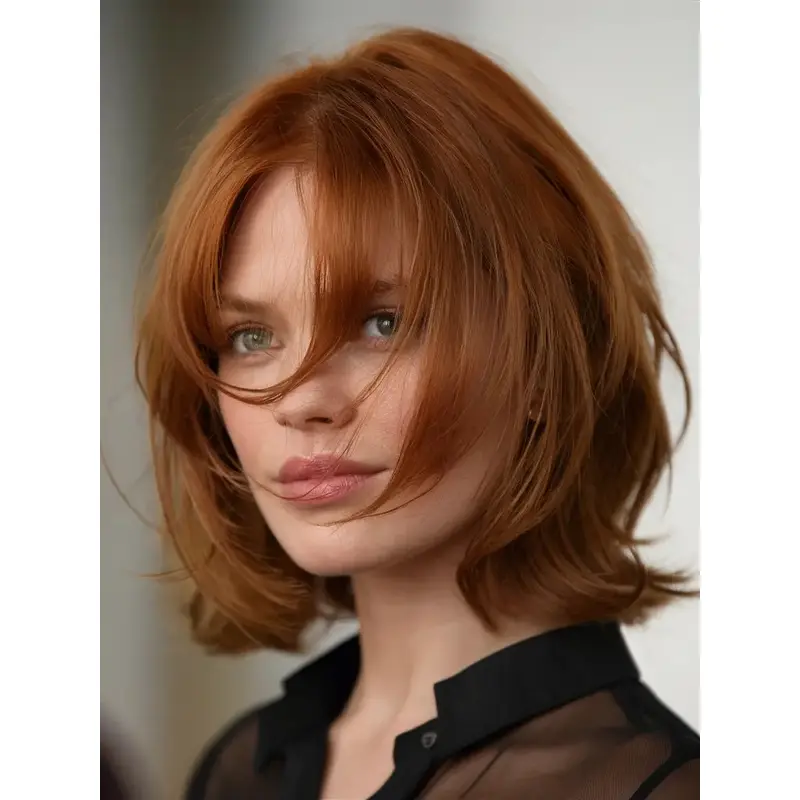 Medium Length Bob Wig Monofilament 12" Wavy Synthetic Copper Wigs