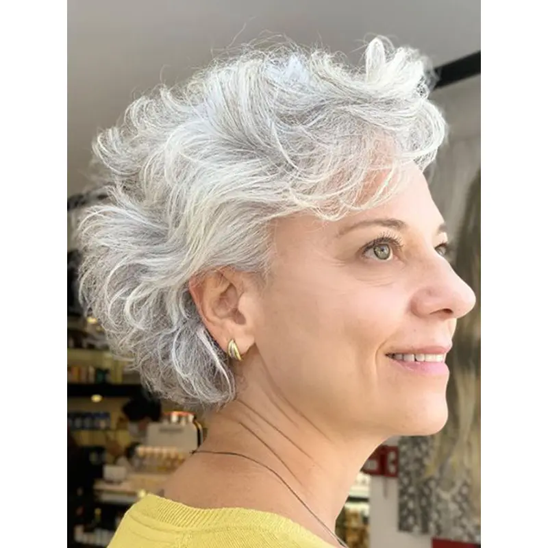 Short Monofilament 8" Grey Fashion Bob Wigs