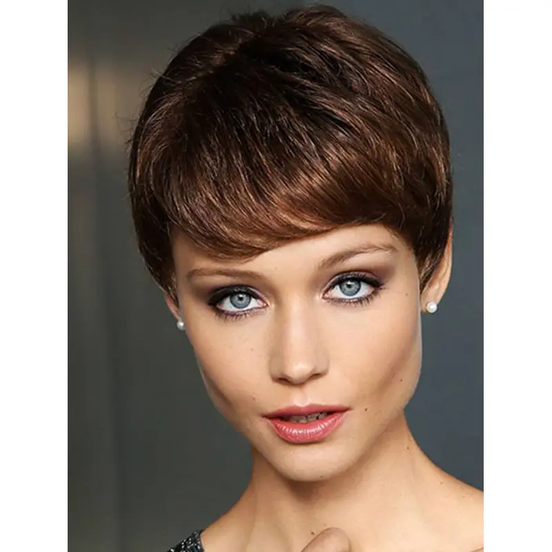 Straight Brown Monofilament Synthetic 4" Ladies Short Wigs