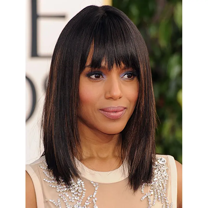 Straight Shoulder Length Black Synthetic Kerry Washington Wigs