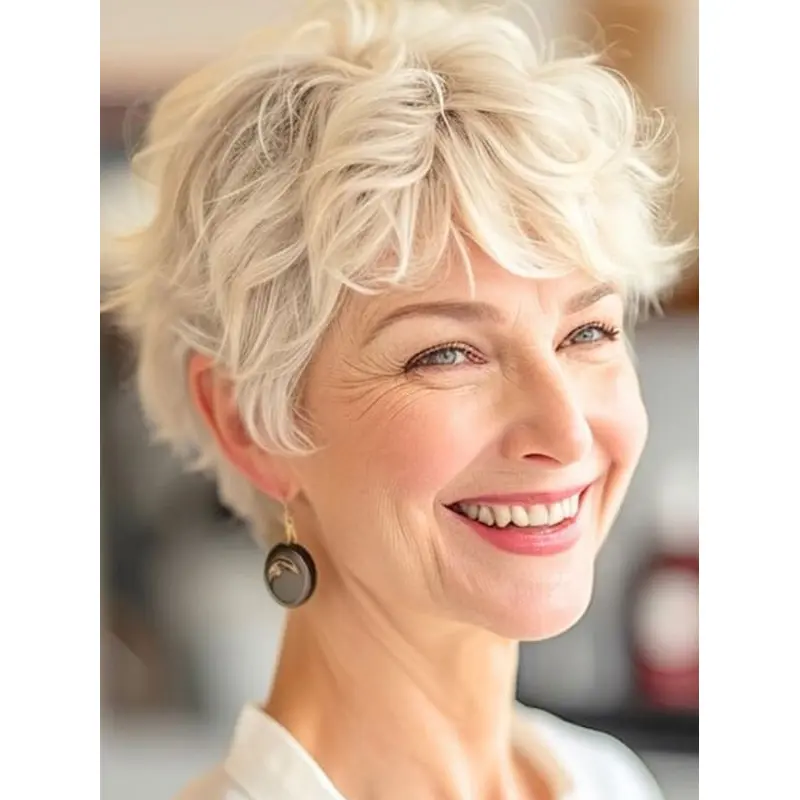 Human Hair Short Wig 6" Monofilament With Bangs Wigs