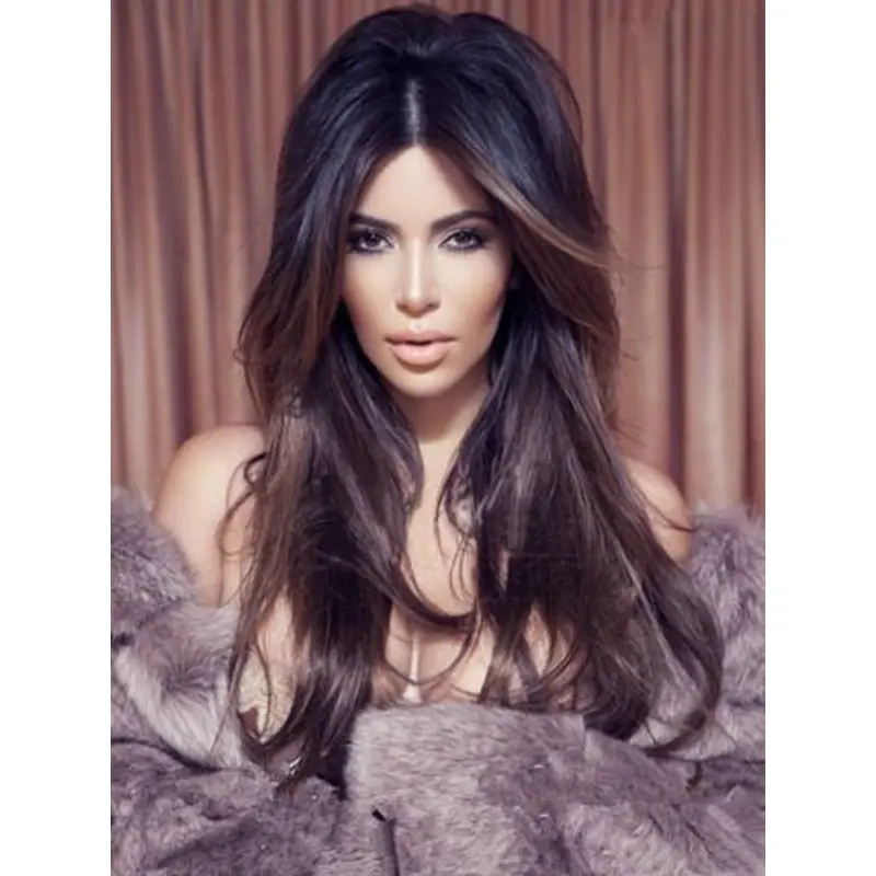 New Long Kim Kardashian Hairstyle 100% Indian Hair Lace Wig 22 Inches