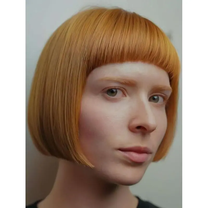 Party Wigs For Women Lace Front Wavy Chin Length Copper Bobs Baby Bangs Wigs