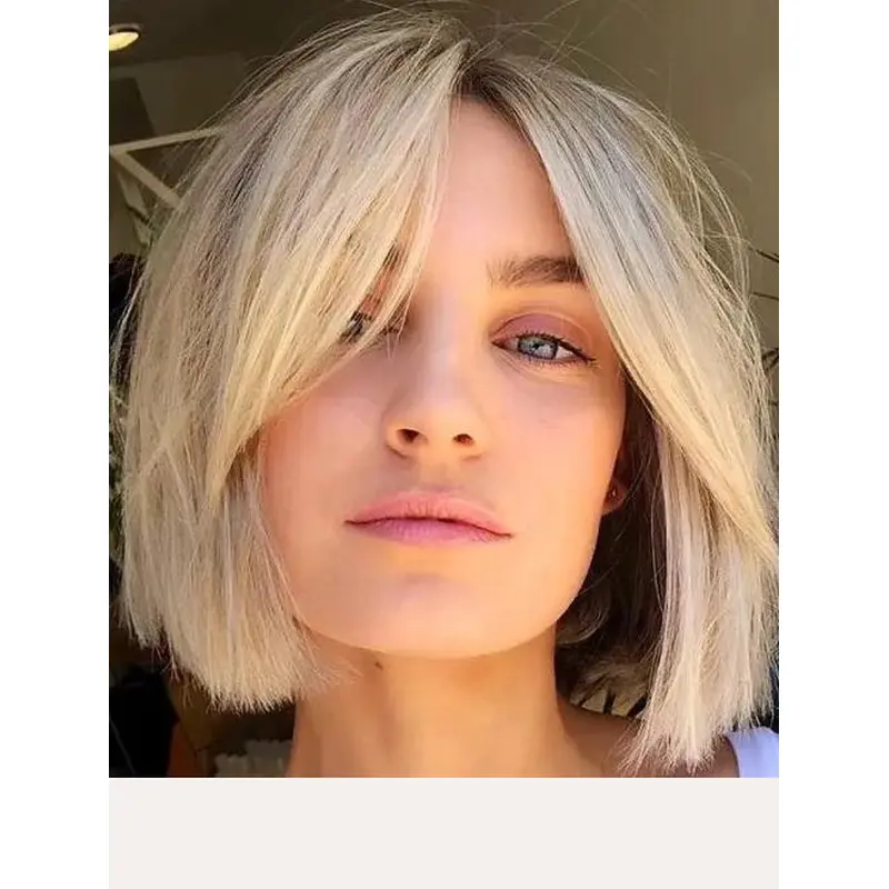 Platinum Blonde Wigs Lace Front Synthetic Straight Shaggy Bob Wigs