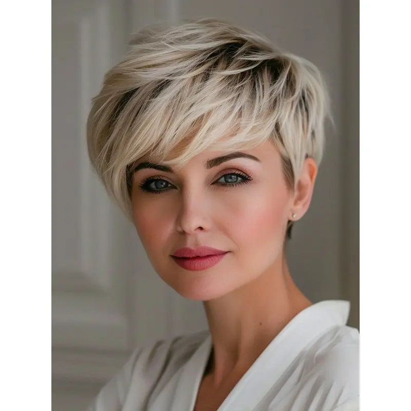 Short Synthetic Wigs Straight Boycuts Platinum Blonde Monofilament 6" Wigs