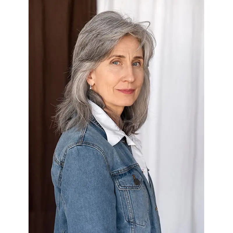 Shoulder Length Grey Monofilament 14" Womens Wigs For Sale