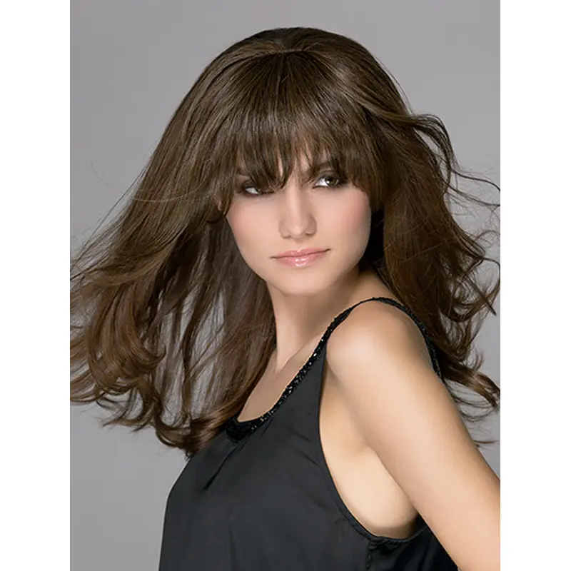 Wavy Monofilament Brown With Bangs Synthetic High Quality Long Wigs