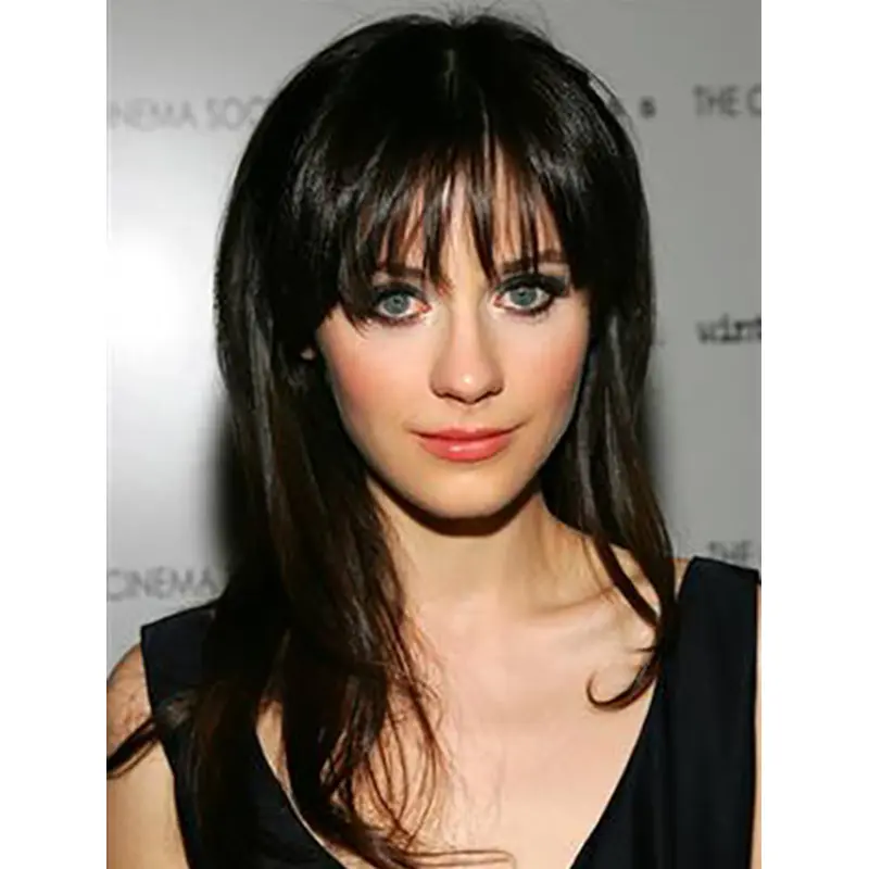 18" Lace Front Long Remy Human Hair Straight Zooey Deschanel Wigs